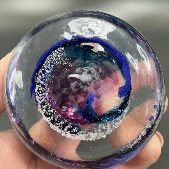 Venetian Italian Art Glass Paperweight Hand Blown With Silver Flecks Multicolor - Picture 5 of 15